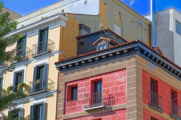 Naklejka premium Colorful Narrow Streets of Madrid in historic city center