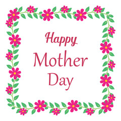 Banner mother day, with green leaves frame background and pink flower. Vector