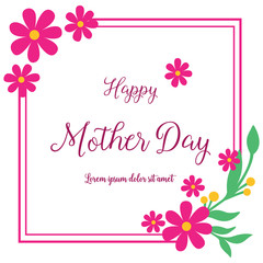Banner mother day, with green leaves frame background and pink flower. Vector