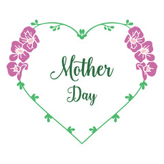 Lettering of mother day, with design element purple flower frame. Vector