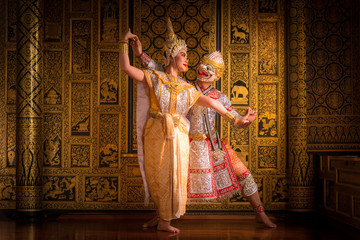 Khon is art culture Thailand Dancing in masked Ramayana story in literature thailand. This is Khon...