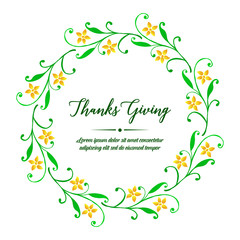 Drawing of green leaves frame and yellow flower, for invitation card of thanksgiving. Vector
