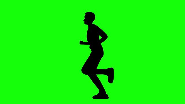 Silhouette of Man Running to the Left on Chroma Key Green Background Loopable