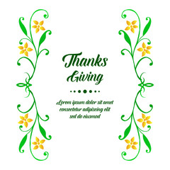 Text of card thanksgiving, with style of elegant yellow flower frame. Vector