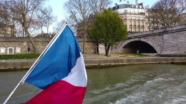 Paris City boat trip by Siene River. Royalty free cinematic Ultra HD 4K stock footage for projects about Frence, French and European history, travel, culture, architecture. 
