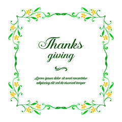 Banner or poster for thanksgiving, with ornate of yellow flower frame. Vector