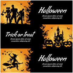 Halloween banners set in yellow black colors isolated vector illustration set of 3