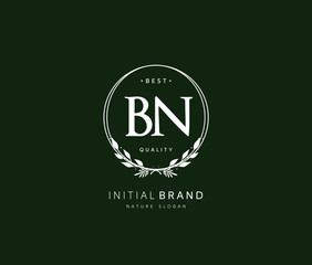 B N BN Beauty vector initial logo, handwriting logo of initial signature, wedding, fashion, jewerly, boutique, floral and botanical with creative template for any company or business.