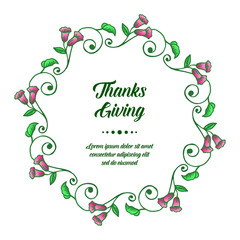 Lettering of thanksgiving, with wallpaper green leafy flower frame. Vector