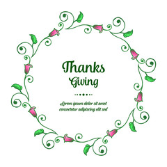 Thanksgiving card with green leafy flower frame on white background. Vector