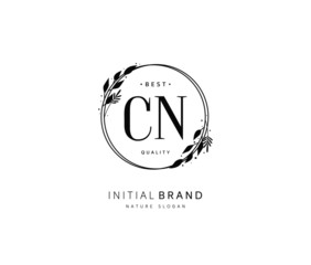 C N CN Beauty vector initial logo, handwriting logo of initial signature, wedding, fashion, jewerly, boutique, floral and botanical with creative template for any company or business.