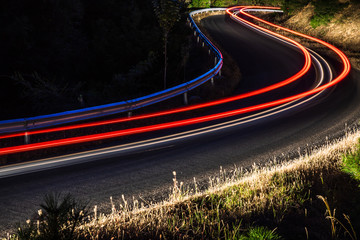 Colorful car tracks at night