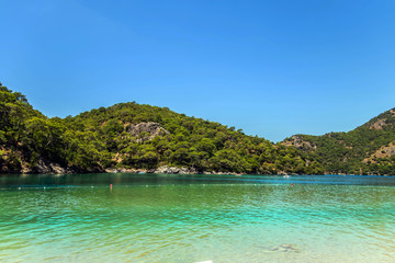 Panoramic island view on amazing bay Ionian Sea