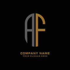 AF  minimalist letters, with black and gold, white, black background logos
