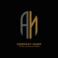 AN  minimalist letters, with black and gold, white, black background logos
