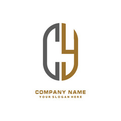 Obraz premium CY minimalist letters, with black and gold, white, black background logos