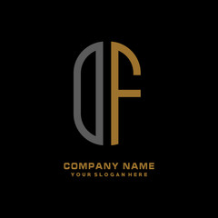 DF minimalist letters, with black and gold, white, black background logos