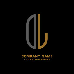 DL minimalist letters, with black and gold, white, black background logos