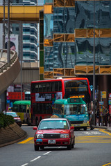  Hong Kong, China - August, 2019 : Taxi and traffic in Hong Kong, China