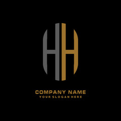 HH minimalist letters, with black and gold, white, black background logos