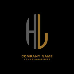 HL minimalist letters, with black and gold, white, black background logos
