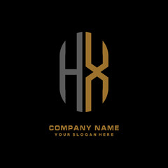 HX minimalist letters, with black and gold, white, black background logos