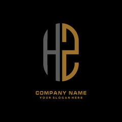 Obraz premium HZ minimalist letters, with black and gold, white, black background logos