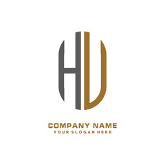 HU minimalist letters, with black and gold, white, black background logos