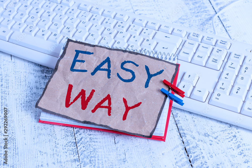 Poster text sign showing easy way. business photo text making hard decision between two less and more effor