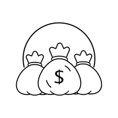 Money bags icon. Thin line isolated on white background. 