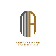 Fototapeta premium MA minimalist letters, with black and gold, white, black background logos