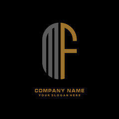 MF minimalist letters, with black and gold, white, black background logos