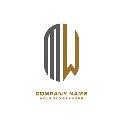 MW minimalist letters, with gray and gold, white, black background logos