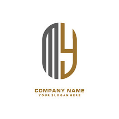 MY minimalist letters, with gray and gold, white, black background logos