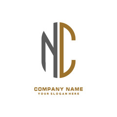 NC minimalist letters, with gray and gold, white, black background logos