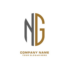 NG minimalist letters, with gray and gold, white, black background logos