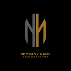 NN minimalist letters, with gray and gold, white, black background logos