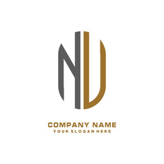 NU minimalist letters, with gray and gold, white, black background logos