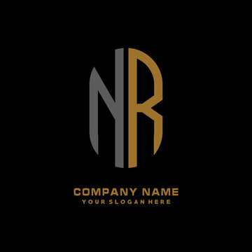 NR minimalist letters, with gray and gold, white, black background logos