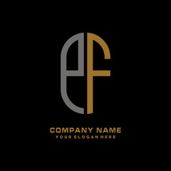 PF minimalist letters, with gray and gold, white, black background logos
