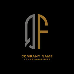 QF minimalist letters, with gray and gold, white and black background logos