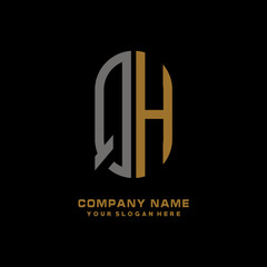 QH minimalist letters, with gray and gold, white and black background logos