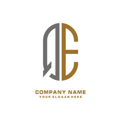 QE minimalist letters, with gray and gold, white and black background logos