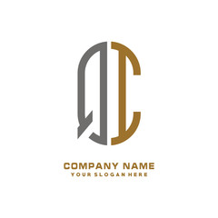QI minimalist letters, with gray and gold, white and black background logos