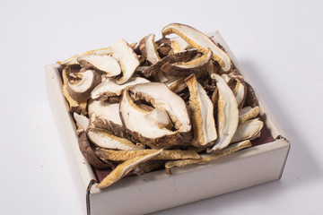 Fresh sliced mushrooms isolated on white background.