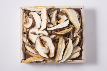 Fresh sliced mushrooms isolated on white background.