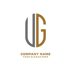 UG minimalist letters, with gray and gold, white and black background logos