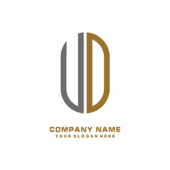 UD minimalist letters, with gray and gold, white and black background logos