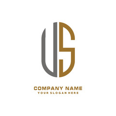 US minimalist letters, with gray and gold, white and black background logos