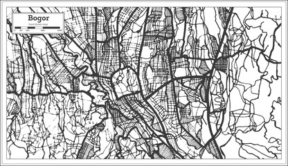Bogor Indonesia City Map in Black and White Color. Outline Map.